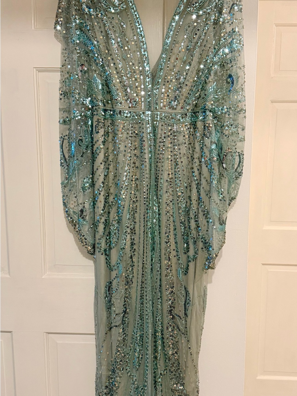Retro Batwing Sleeve Sequin Evening Gown